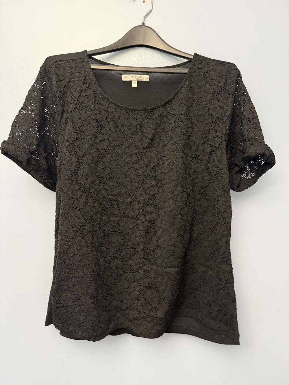 Company Ellen Tracy Black Lace Front Short Sleeve Scoop Neck Top XXL